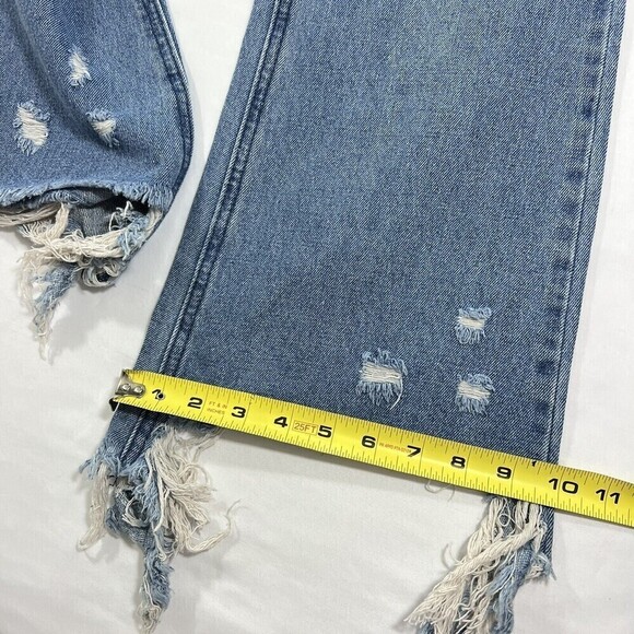 Women’s Denim Jeans High Rise Flare and Wide Leg  Fray Hem Distressed Size M - Picture 12 of 12